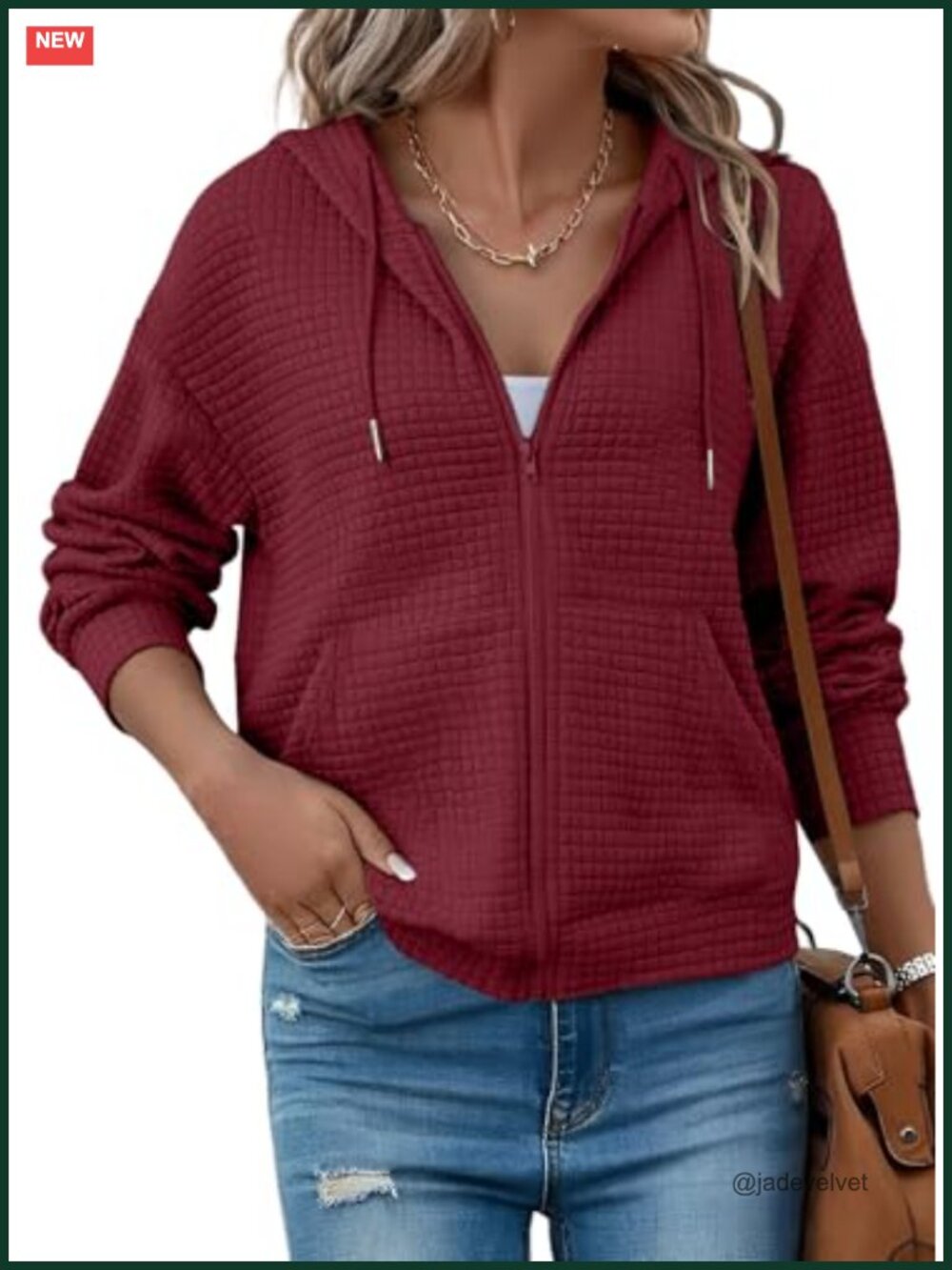 Womens Zip Up Hoodie Oversized Waffle Knit Full Zip Sweatshirt Fall Fashion